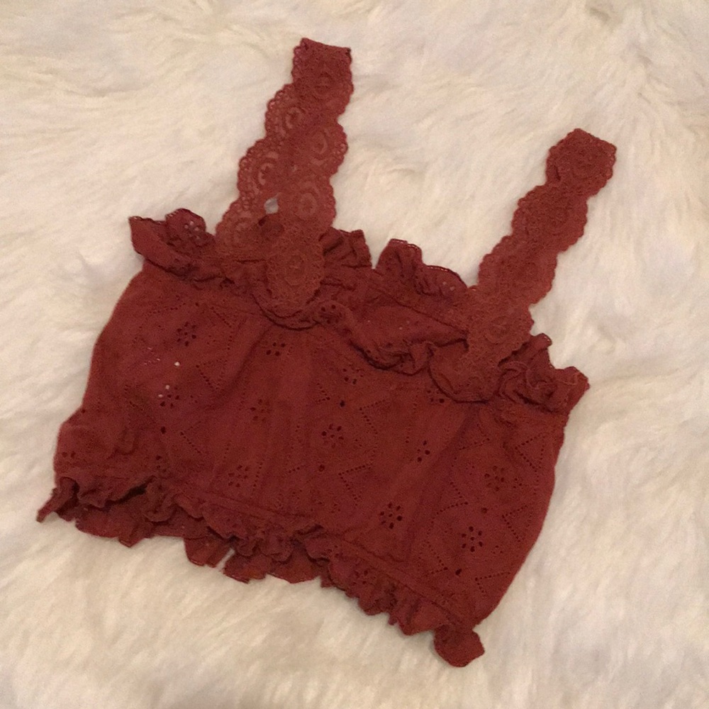 New! Boho eyelet crop top in rust - Picture 8 of 13